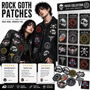 Patchs brodés thermocollants ou à coudre, style Rock Goth, avec motifs Crâne, Pentagramme, Caducée, Flamboyants, Rock & Roll, Science, Occulte, en fer. - Product Image 6