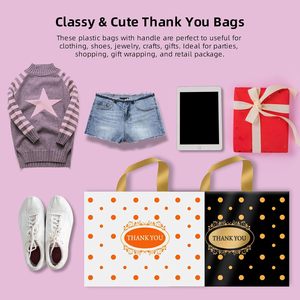 Thank You Bags <b>Plastic</b> Shopping Boutique Bags 12x15 Medium With Handles Black White Dot Pattern 100 Pack - Product Image 2