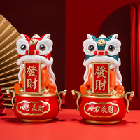 Ornement Danse du Lion, Charme porte-bonheur chinois, Pot de décoration de bureau avec rouleau de fortune, Cadeau de pendaison de crémaillère