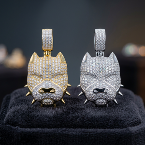 Collar con Colgante de Perro Estilo Hip Hop American Bully, con Diamantes Cultivados en Laboratorio, Plata de Ley Chapada en Oro, para Hombre - Product Image 1