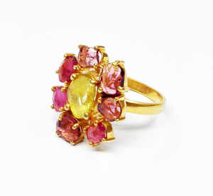 Plata de Ley 925 chapado en oro con diamantes hecho a mano multiturmalina eternidad anillos Vermeil boda clásica todos los días y fiesta - Product Image 1