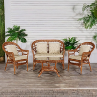 Ensemble de tables basses modulaires en rotin faites à la main, inspirées de l'Indonésie, pour une utilisation en extérieur et en intérieur, villa, appartement, salon