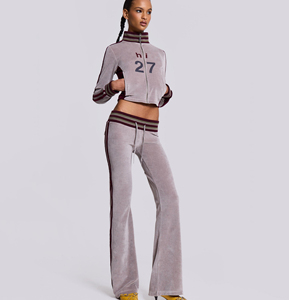 Ensemble de survêtements pour femmes, pantalon de jogging ajusté à fermeture éclair, confortable, antibactérien, durable, en velours - Product Image 3