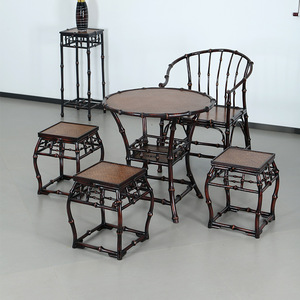 Chinese Style <b>Bamboo</b> Coffee <b>Table</b> Small Round With Waist Antique Bronze Color Household Tea <b>Table</b> Ming Style Design - Product Image 4