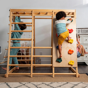 Aire de jeux intérieure Montessori, mur d'escalade multifonction en bois arc-en-ciel, barre de grimpeuse réglable pour enfants - Product Image 3