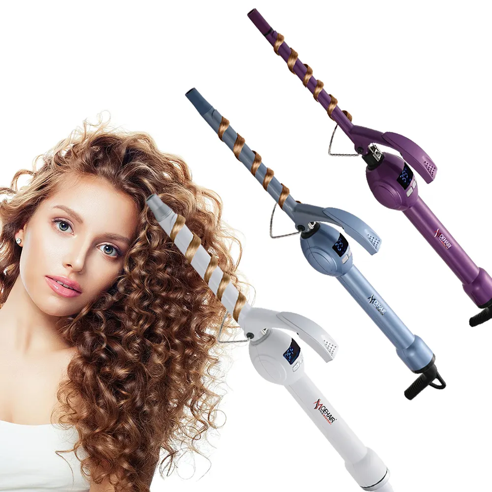 Thin Curling Wand Men Short Hair Ceramic Small Rotating Curling Iron Professional Temperature Control Hair Curler With LCD