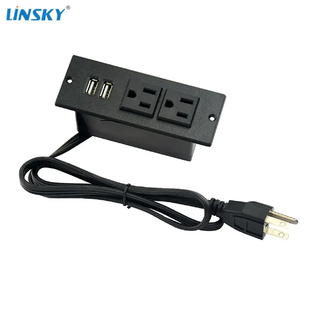 Shanghai Linsky masaüstü gömme güç şeridi tezgah üstü kabine uzatma güç şeridi Hub 2 güç çıkışı ve 2 USB bağlantı noktası