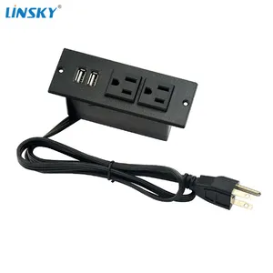 Shanghai Linsky Desktop Recessed Power Strip Counter top Cabinet Extension Power Strip Hub 2 Power Outlets &2 USB Ports