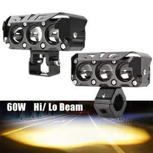 Motorcycle Light Kit Hi/Lo Beam Motorbike Headlight 3 Lens Projector Foglamp Mini Driving Lighting Dual Color Motorcycle