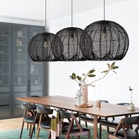 BOHO tissé suspendu plafonnier pour cuisine salon chambre noir lustre éclairage osier rotin abat-jour