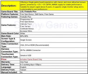 Carte de jeu <span class=keywords><strong>LOL</strong></span> Fireballs Plus POG Pot of Gold à 86% de taux de gain, jeu d'adresse à écran unique PCB (MOQ 1 pièce) Prix usine pour machine de divertissement - Product Image 6