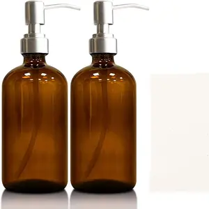 新设计琥珀色棕色玻璃液体洗发水乳液瓶16盎司圆形洗手液瓶带泵