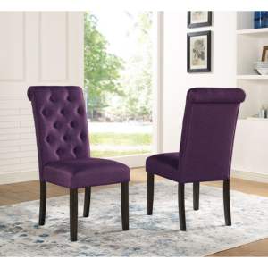 Ensemble de 2 chaises de salle à manger en tissu capitonné violet Db Leviton, pieds en bois massif, style farmhouse, meubles pour la maison - Product Image 3