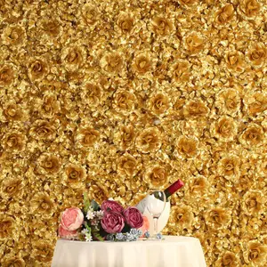 K020518 Golden Silver silk rose flower wall gold flower wall decor backdrop panel for Wedding Stage Film Building Projects Decor