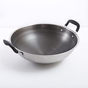 Wok in Acciaio Inossidabile Stile Cinese con Doppio Manico a Nido d'Ape, Padella Antiaderente Grande per Uso Domestico, per Fornelli a Gas, Senza Coperchio, Speciale per Cuochi Casalinghi - Product Image 2