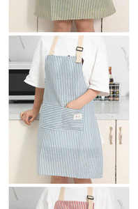 Thiết Kế Mới Tùy Chỉnh Cotton Linen Nhà Bếp Máy Chủ Tạp Dề Bib Nấu Ăn In Tùy Chỉnh Thêu Biểu Tượng Đầu Bếp Sọc Tạp Dề - Product Image 4