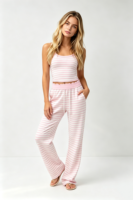 Tank Top Rajut Bergaris Wanita Katun Ribbed Slim Fit Tanpa Lengan Musim Panas Kasual Vest Grosir OEM
