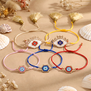 Pulsera de Ojo Turco Hecha a Mano con Cuentas MIYUKI, Borla Tejida Estilo Bohemio, Joyería Ajustable con Cordón, Amuleto de la Suerte, Regalo para Mujer - Product Image 1