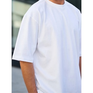 T-shirt col rond en pur coton pour homme, couleur unie, manches courtes, coupe ample, décontracté, 230g coton peigné - Product Image 6