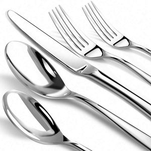 Juego de Cubiertos de Acero Inoxidable 18/8 de Alta Resistencia, Cuchara, Tenedor, Cuchillo y Cuchara para Postre Plateados para Hotel, Restaurante y Bodas - Product Image 1