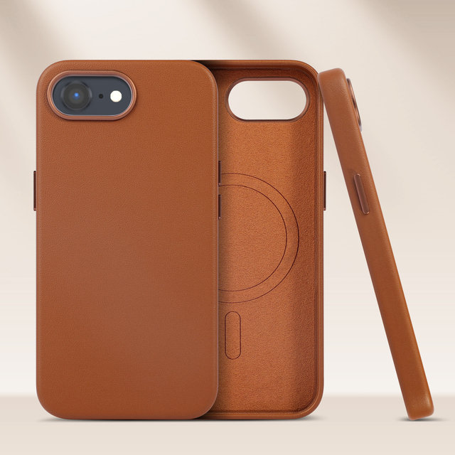 2025 New Design Premium Leather Phone Cover Full Wrapped Vegan Leather Case for iPhone 16e