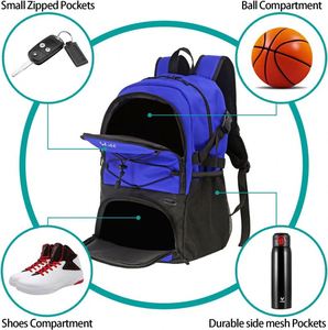 Sac à dos de basketball pour hommes, sac de football avec compartiment pour ballon et compartiment pour chaussures pour l'entraînement au basketball, au football et au volley-ball - Product Image 3
