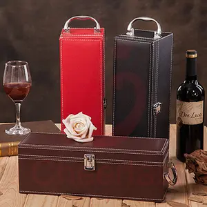 Good Idea Leatherette Top Handle Wine Bottle Box Packaging And 4pcs Accessory Travel Wine Gift Box Wine Single Bottle Box