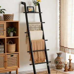 Toallero de madera con forma de escalera de 6 niveles, de madera maciza, para montar en la pared, para dormitorio, baño, estante de almacenamiento. - Product Image 3