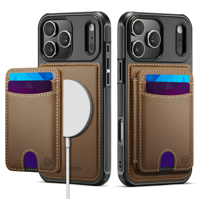 Luxury PU Leather RFID Blocking Slim Wallet with Wireless Charge for 17 Pro Max Magnetic Card Holder Mobile Phone Cases
