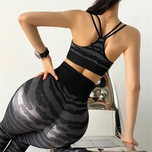 Active wear sports bra women zebra digital printing workout clothing yoga sets