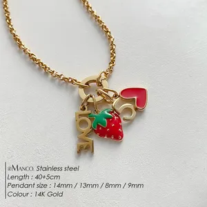 EManco Collana con Ciondolo a Forma di Cuore e Fragola, in Acciaio Inossidabile Dorato, Regalo per Feste e Appuntamenti - Product Image 2