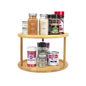 Estante giratorio de bambú para especias de 2 niveles, redondo, con plato giratorio de 360 grados, organizador de almacenamiento de cocina para especias y condimentos - Product Image 3
