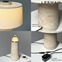 Lampe de table en pierre naturelle travertin à commande tactile avec abat-jour en lin, design nordique décoratif, lampe de bureau pour chambre à coucher, restaurant