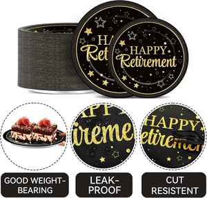 Assiettes en plastique noires modernes 9 étoiles pour fête de retraite, décorations de fête de retraite, fournitures de fête - Product Image 4