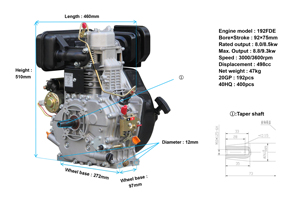 Motor diésel Monocilíndrico Refrigerado por Aire 192FD 92*75mm - Product Image 6