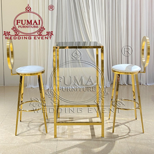 FUMAI Gold Metal <b>Bar</b> <b>Table</b> with 3 Stools Modern Square Design for Home <b>Bar</b> and Wedding Events - Product Image 3