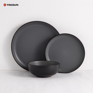 Vente en gros de vaisselle en céramique de qualité C, grande promotion, ensemble complet de vaisselle rustique occidentale marron et noire pour restaurant - Product Image 3