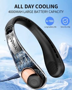 360 °   Ventilateur de cou sans pales rechargeable par USB avec batterie de 4000 mAh, idéal pour le sport et les voyages, cadeau d'anniversaire parfait - Product Image 3