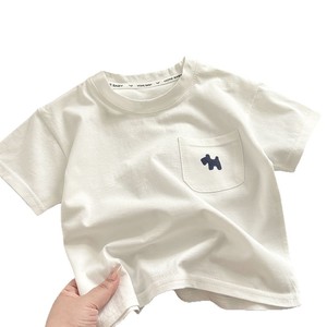 <span class=keywords><strong>Camiseta</strong></span> de Manga Corta 100% Algodón para Niños con Bolsillo Bordado de Perro, Top Casual de Verano para Niños Pequeños, Niñas y Bebés, Venta al Por Mayor - Product Image 1
