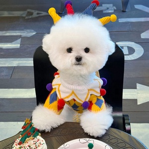 Pull pour chien en tricot argyle style <span class=keywords><strong>clown</strong></span> élégant pour l'automne et l'hiver avec col à pompons pour Bichon Frise - Product Image 3