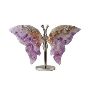 Factory Wholesale Hot Sale High Quality Amethyst Agate Butterfly with Stand Home <b>Ornament</b> Figurine Gift Feng Shui Decor - Product Image 2