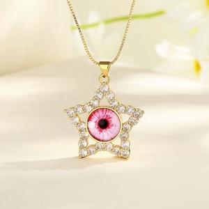 Chaîne de perles étoiles et yeux de démon en zircon pour la fabrication de bijoux, colliers plaqués or 18 carats, tendance, vente en gros - Product Image 5