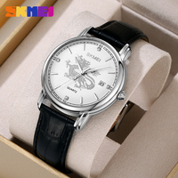Reloj de Cuarzo para Hombre Skmei 2327, Diseño Elegante y Personalizado, Correa de Cuero Genuino, Resistente al Agua, con Fecha y Diseño de Animales, para Negocios