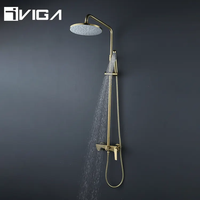 Colonne de douche exposée pour salle de bain avec bec de baignoire, pomme de douche de 9 pouces robinet de douche de pluie doré