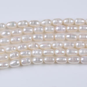 Perles de riz d'eau douce naturelles Zhuji 7-8 mm, poudre de perles blanches faites à la main pour le perçage DIY, forme de mètre, vente en gros - Product Image 1