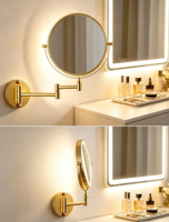 Gold Wall Mounted Double Sided Magnifying Makeup Mirror Swivel Extendable Foldable Arm Cosmetic Shaving Mirror for Home Vanity