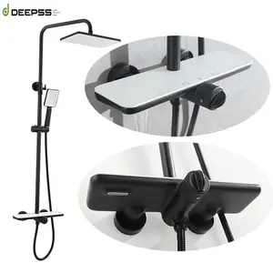 DEEPSS china sanitary ware supplier black zinc alloy stainless steel function ABS bathroom rain rainfall shower column set