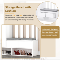 Rangement pour arbre de Hall avec banc de rangement rembourré Armoire à chaussures pour couloir avec panneau perforé Porte-manteau moderne avec 4 crochets pour entrée