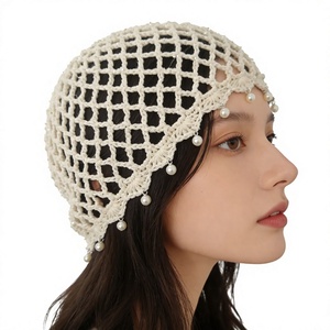 <span class=keywords><strong>Bonnet</strong></span> vintage bohème ajouré pour <span class=keywords><strong>femme</strong></span>, élégant, en jacquard pailleté, à franges de perles, à devant fermé et réglable - Product Image 1