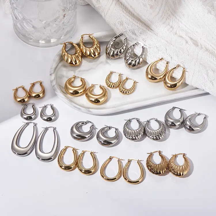 Vente en gros de boucles d'oreilles créoles bijoux fantaisie de luxe en acier inoxydable plaqué or hypoallergénique personnalisées imperméables